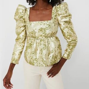 NWT Hyacinth House Green Jacquard Bridgerton Blouse - Size L